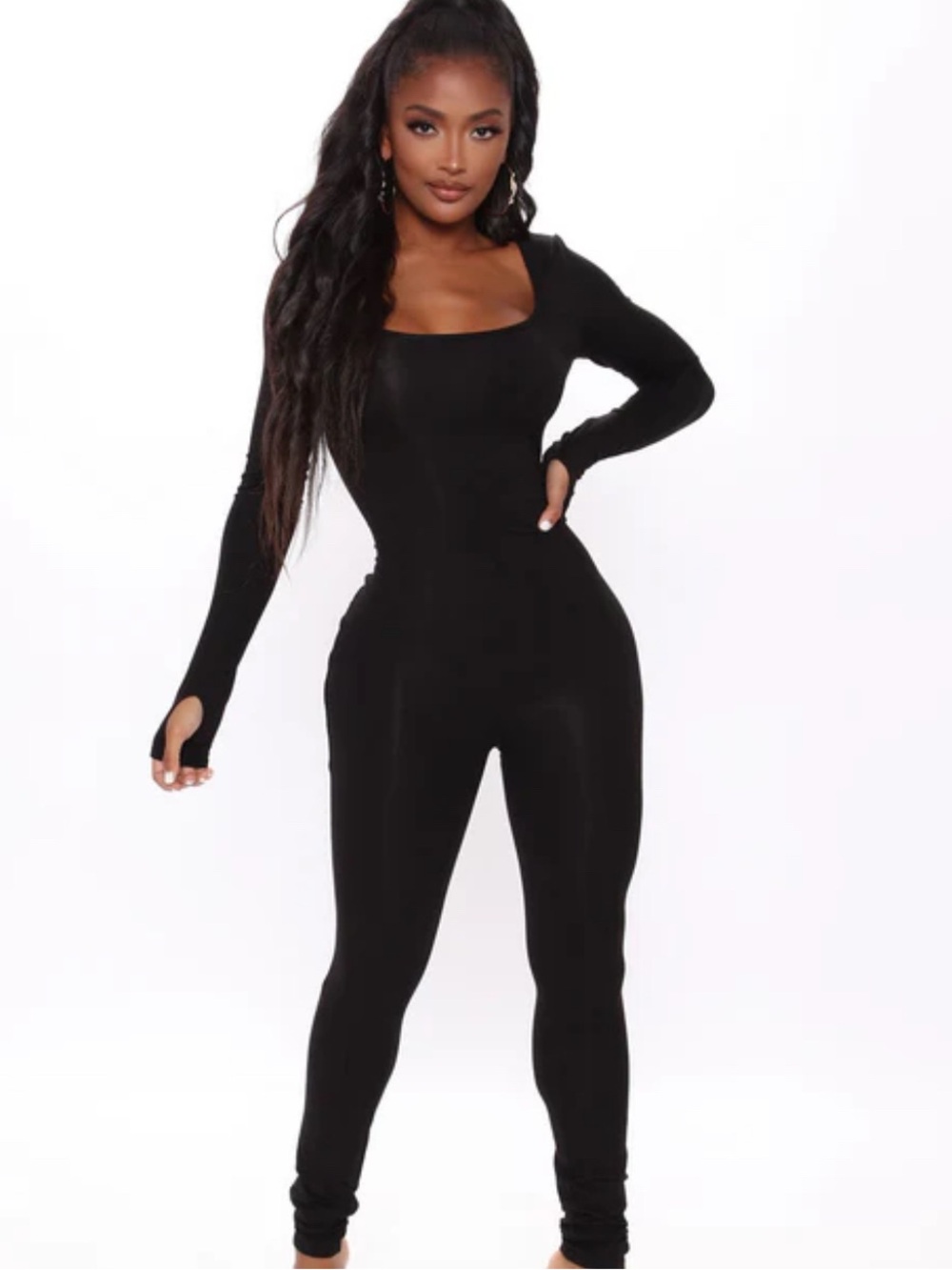 Fashion Nova Black Long Sleeve Ribbed Jumpsuit